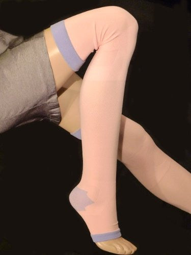 Plus Size Lace Poet Pink Yoga/Sleep Thigh-High Compression Toeless Socks