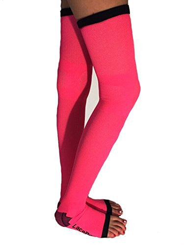 Lace Poet Neon Pink Yoga/Sleep Thigh-High Compression Toeless Socks