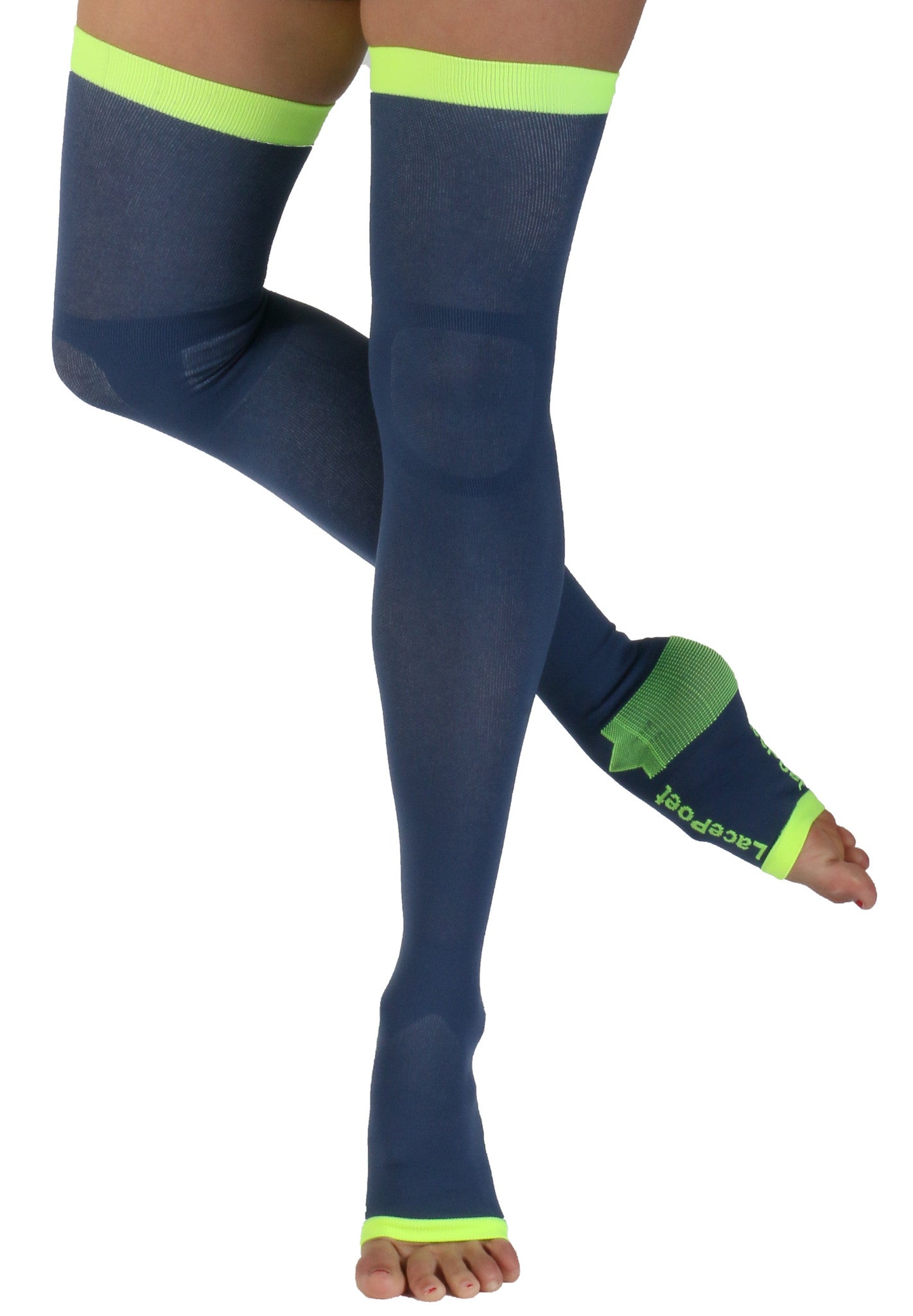 Lace Poet Mystic Blue Yoga/Sleep Thigh-High Compression Toeless Socks