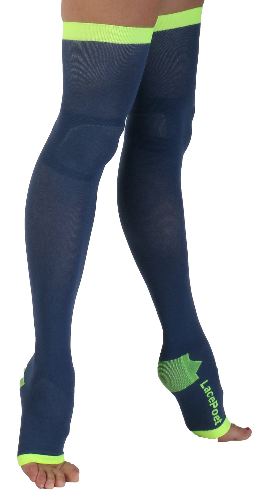 Lace Poet Mystic Blue Yoga/Sleep Thigh-High Compression Toeless Socks