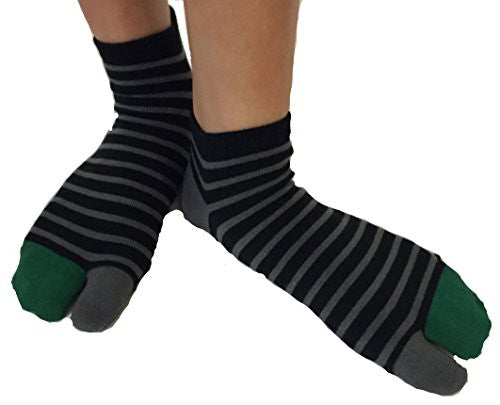 Tabi Socks- Comfortable Soft Black/Gray/Green Stripes Ankle-High Toe Socks