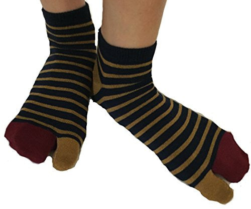 Tabi Socks- Comfortable Wine Red/Brown Stripes Ankle-High Toe Socks