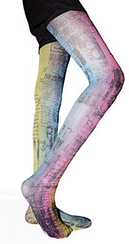 Lace Poet Newspaper Multicolor Print Leggings