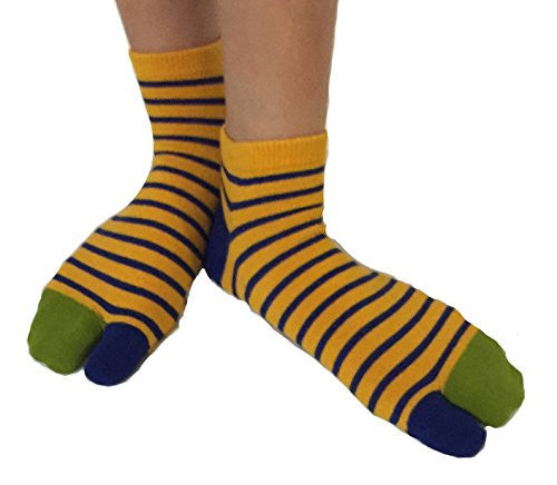 Tabi Socks- Comfortable Yellow/Green/Blue Stripes Ankle-High Toe Socks