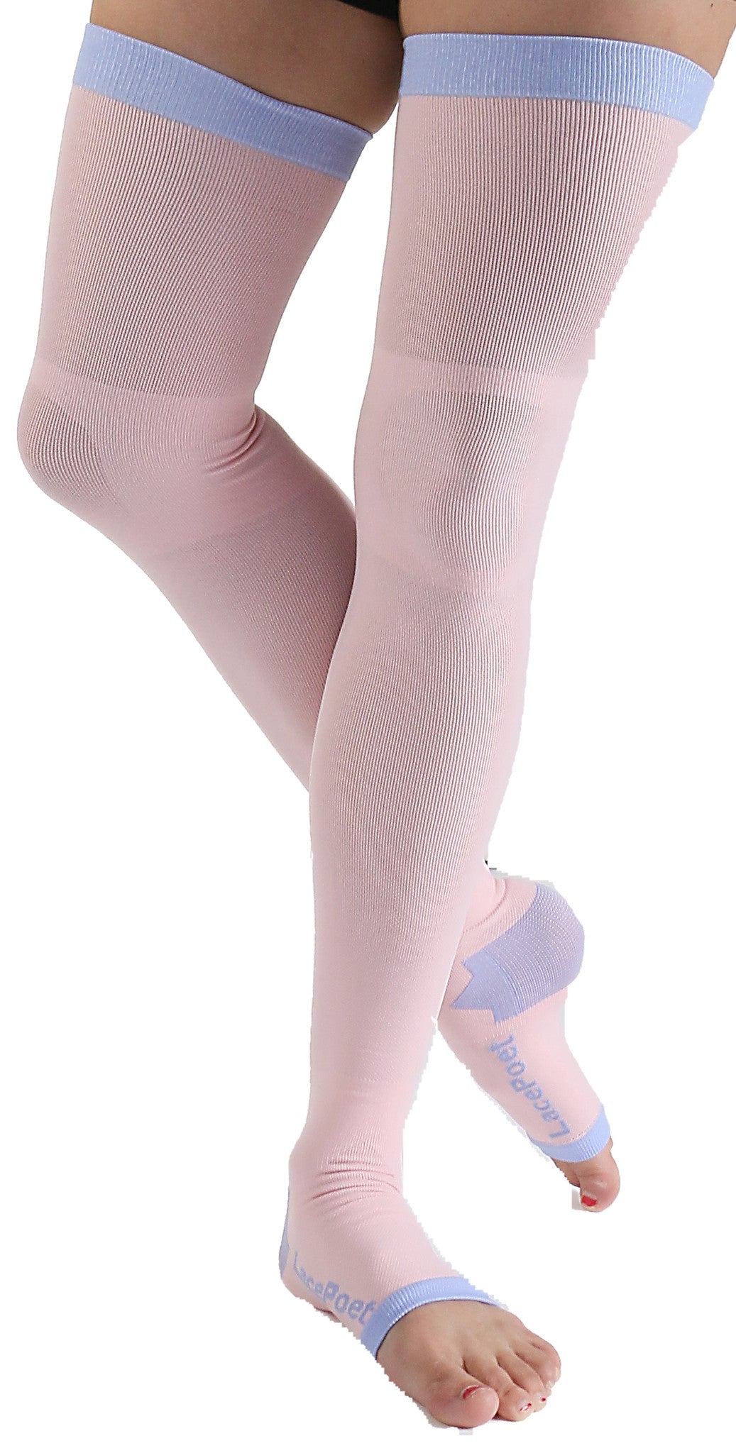 Plus Size Lace Poet Pink Yoga/Sleep Thigh-High Compression Toeless Socks